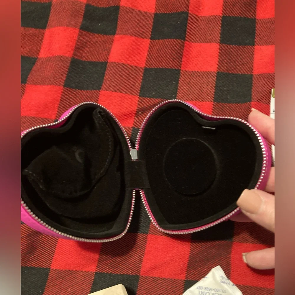 PANDORA HEART SHAPED JEWELRY BOX STORAGE TRAVEL CASE PINK REMOVABLE POUCH NIB - Picture 10 of 11